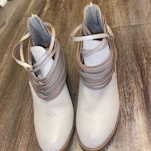 Gray strappy booties